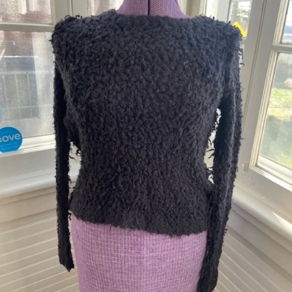 Free People black sweater small, Women's S boho thick/wide knit black sweater - Picture 3 of 7